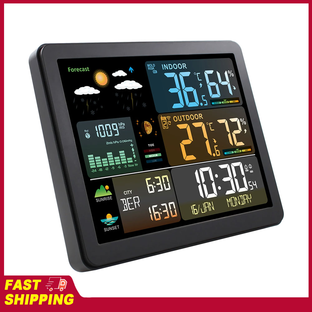 Weather Station Indoor - Relógio Meteorológico Multifuncional com Tela Grande
